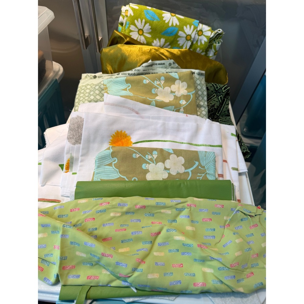 Bundle of Green and Multi Colored Larger‎ Remnants for Projects Quilters Sewers